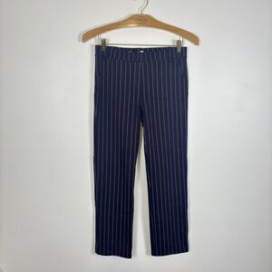 Betabrand Womens MP Straight Leg Yoga Dress Pants Navy Blue Thin Stripes Comfort